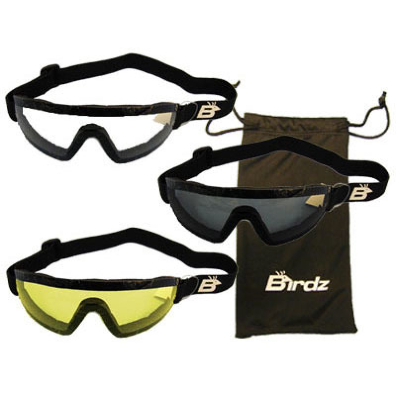 2 Pairs of Birdz Eyewear Boogie Black Foam Padded Motorcycle Ski Skydiving Safety Goggles Black with Clear & Blue Mirror Anti-Fog Lenses 